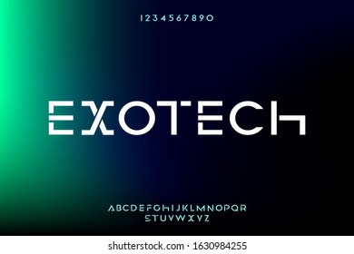 Exotech, an abstract technology science alphabet font. digital space typography vector illustration design