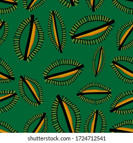 Exoteric symbol pattern. Eyes with eyelashes on a green background