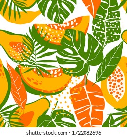 Exotic Abstract Flora and Shapes in Trendy Seamless Pattern for Wallpapers and Textile Prints in Vector. Fancy Tropical Foliage in Modern Background