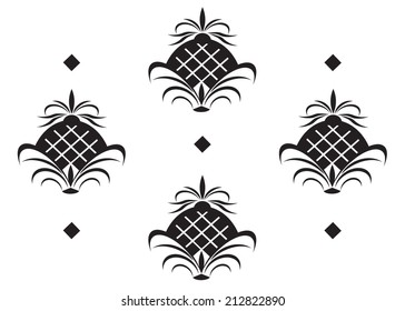 Exotic abstract flowers with a pattern, black and white color