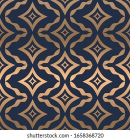 Exotic Abstract geometric pattern. A seamless vector background. gold and blue ornament. Graphic modern pattern. Simple lattice graphic design.
