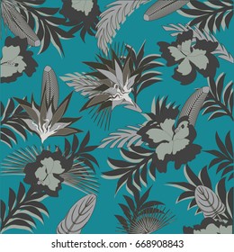 Exotic abstract gray flowers on a dark turquoise background - art creative modern vector illustration