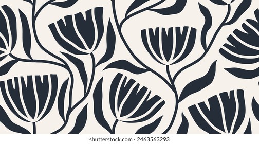 Exotic abstract hand drawn flowers seamless pattern.