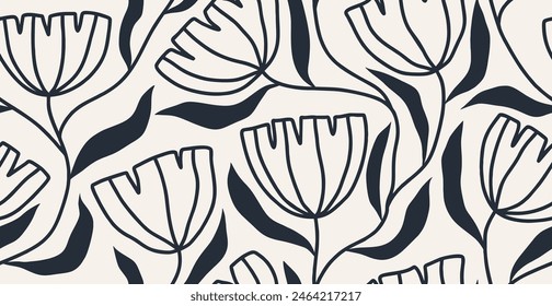 Exotic abstract hand drawn flowers seamless pattern.