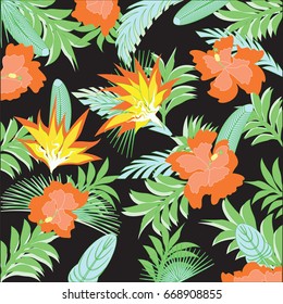 Exotic abstract orange flowers on a black background - art creative modern vector illustration
