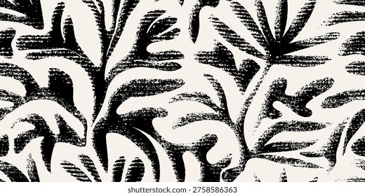Exotic abstract palm leaf seamless pattern with tropical botanical elements. Caribbean-inspired background featuring abstract palm leaves and jungle foliage. Vector illustration