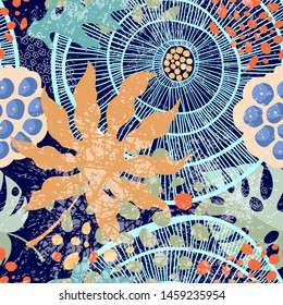 Exotic abstract pattern, tropical chaos, seamless illustration.
