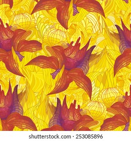 Exotic abstract seamless vector pattern. Macro orchids, jungle, tropical ...