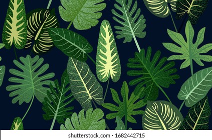 Exótico patrón tropical abstracto con hojas y plantas coloridas y brillantes sobre fondo pastel. Diseño exótico y moderno con plantas tropicales. 