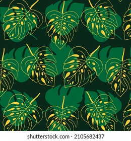 Exotic abstract vector green jungle seamless pattern on white background. Fashion Beach Print Wallpaper 