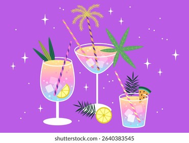 Exotic alcoholic cocktails. Hello Summer, Template Design, Tropical and Holiday, Cocktail