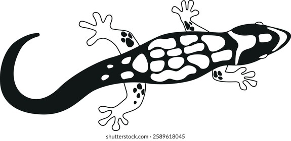 Exotic amphibian black-and-white vector illustration