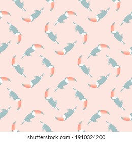 Exotic animal seamless pattern with blue colored toucan birds shapes. Light pink background. Animal backdrop. Flat vector print for textile, fabric, giftwrap, wallpapers. Endless illustration.