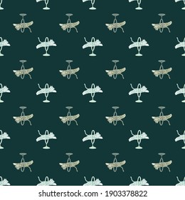 Exotic animal seamless pattern with hand drawn little tiger circus backdrop. Dark turquoise background. Vector illustration for seasonal textile prints, fabric, banners, backdrops and wallpapers.