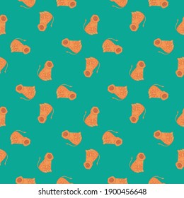 Exotic animal seamless pattern with orange colored monkey silhouettes print. Bright turquoise background. Graphic design for wrapping paper and fabric textures. Vector Illustration.