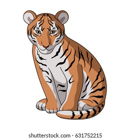 Exotic animal tiger. Tiger is a wild animal. The tiger has striped color.Animals single icon in cartoon style vector symbol stock illustration web.