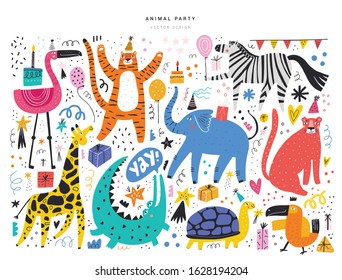Exotic animals and event symbols illustrations set