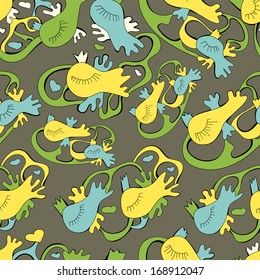 Exotic animals and plants.Flora fauna.Vector background with fish. Seamless pattern can be used for wallpapers, web page background,surface textures.Bright children's cartoon animals.