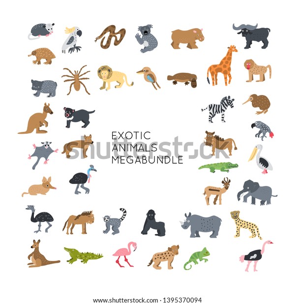 Exotic Animals Vector Illustrations Clipart Bundle Stock Vector Royalty Free 1395370094