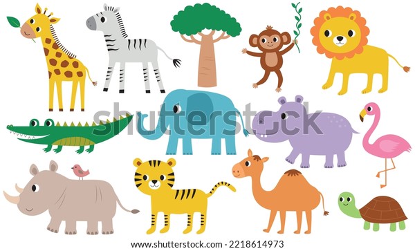 Exotic Animals Vector Set African Savannah Stock Vector (Royalty Free ...