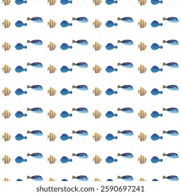 Exotic aquarium or sea fish. Flat style. Vector illustration. Seamless pattern.