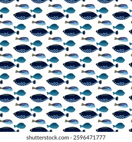 Exotic aquarium or sea fish. Flat style. Vector illustration. Seamless pattern.