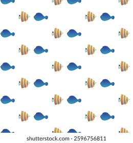 Exotic aquarium or sea fish. Flat style. Vector illustration. Seamless pattern.