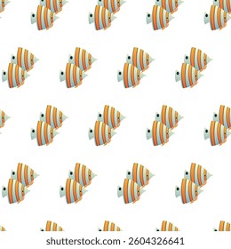 Exotic aquarium or sea fish. Flat style. Vector illustration. Seamless pattern.