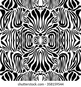 Exotic Art Deco pattern with zebra motif and optical illusion effect. Safari textile collection. Black and white. Backgrounds & textures shop.