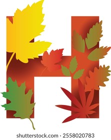 Exotic Autumn Leaves in The Shape of Alphabets, 3d vector letter in the paper art style. It is designed with tropical leaves and flowers.