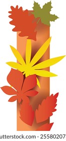 Exotic Autumn Leaves in The Shape of Alphabets, 3d vector letter in the paper art style. It is designed with tropical leaves and flowers.