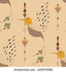 Exotic aztec birds seamless pattern. Geometric abstract tribal style. Vector illustration.