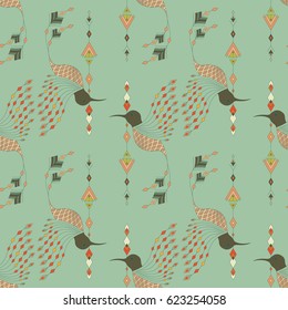 Exotic aztec birds seamless pattern. Geometric abstract tribal style. Vector illustration.