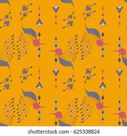 Exotic aztec birds seamless pattern. Geometric abstract tribal style. Vector illustration.