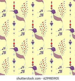 Exotic aztec birds seamless pattern. Geometric abstract tribal style. Vector illustration.