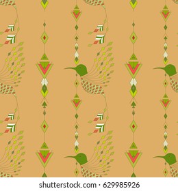 Exotic aztec birds seamless pattern. Geometric abstract tribal style. Vector illustration.