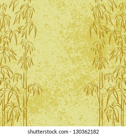 Exotic background, contour bamboo trees and abstract grunge pattern. Vector