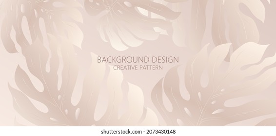 Exotic background design with tropical pattern of monstera. Luxury vector template for formal invite, voucher, prestigious gift certificate