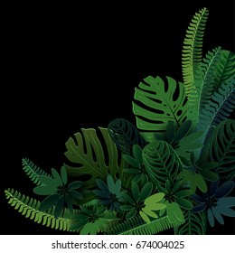 exotic background with  tropical plants In the style of cut paper.3D