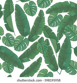 EXOTIC BANANA LEAF PATTERN. Vector repeatable pattern design.