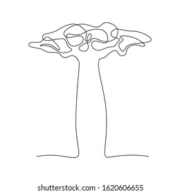 Exotic Baobab tree in continuous line art drawing style. Minimalist black linear sketch isolated on white background. Vector illustration