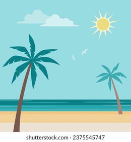 Exotic beach with palms background, travel and tourism comcept