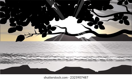 playa exótica con puesta de sol realista