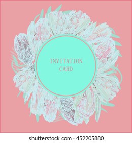 Exotic, beautiful, bright, rich, vector composition Protea. Gentle, delicate, airy wreath