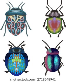 Conjunto de ilustración de escarabajo exótico con Colores iridiscentes