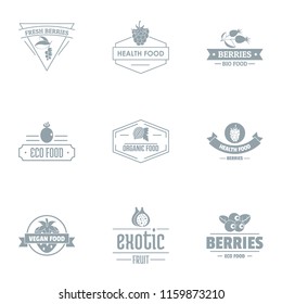 Exotic berry logo set. Simple set of 9 exotic berry vector logo for web isolated on white background