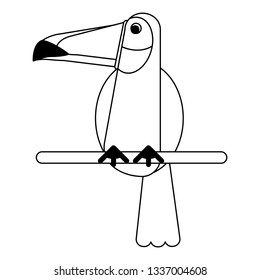 Exotic bird cartoon in black and white