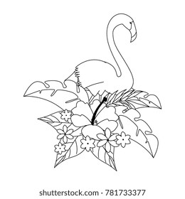 exotic bird flamingo with flowers