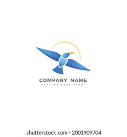 Exotic Bird Flying Sun Logo Template