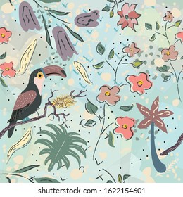 Exotic bird seamless pattern. Vector Illustration